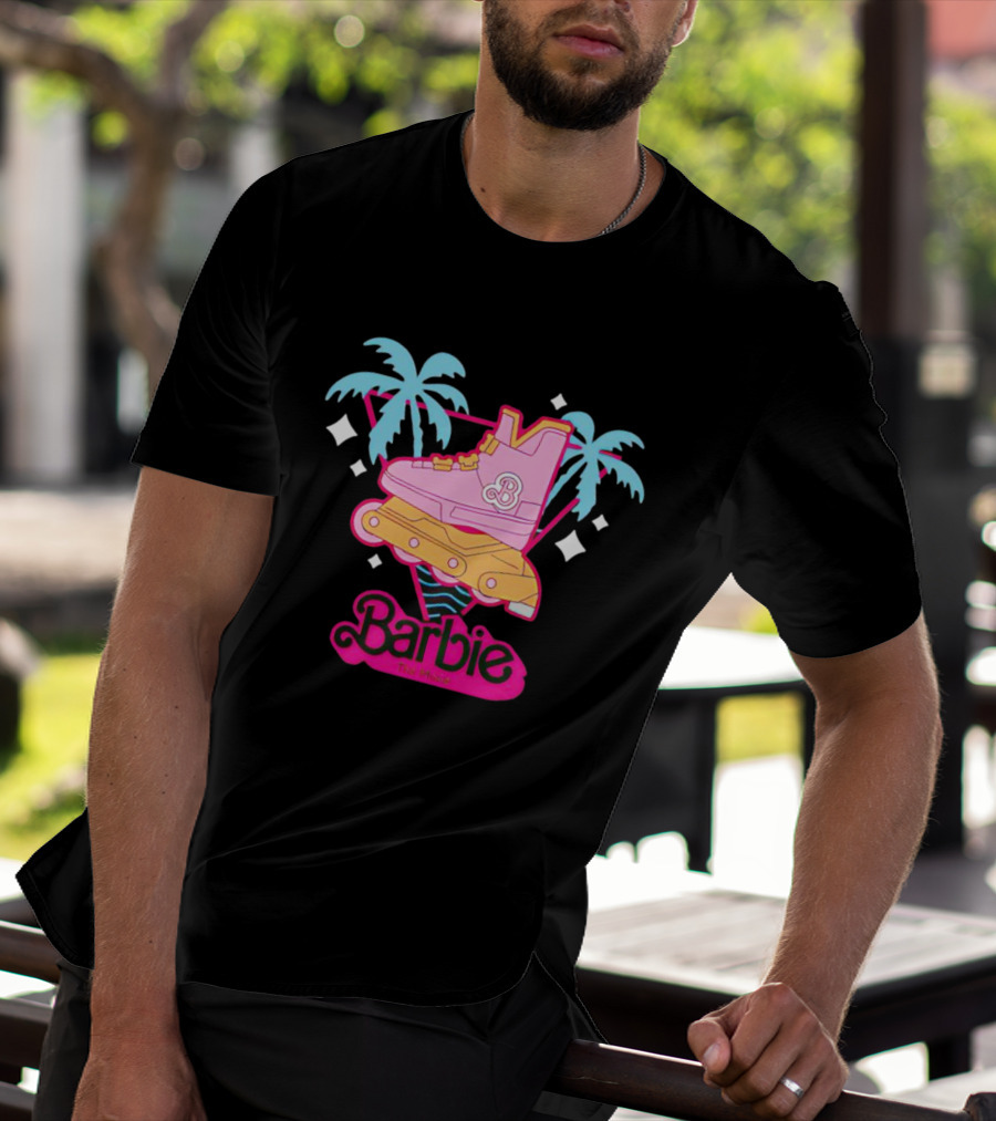 Barbie Rollerblade Movie Pink Skate And Palm Trees T-Shirt