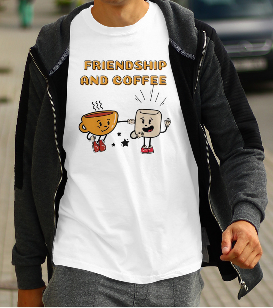 FRIENDSHIP AND COFFEE CUP AND MARSHMALLOW CHARACTERS CELEBRATING TOGETHER T-Shirt