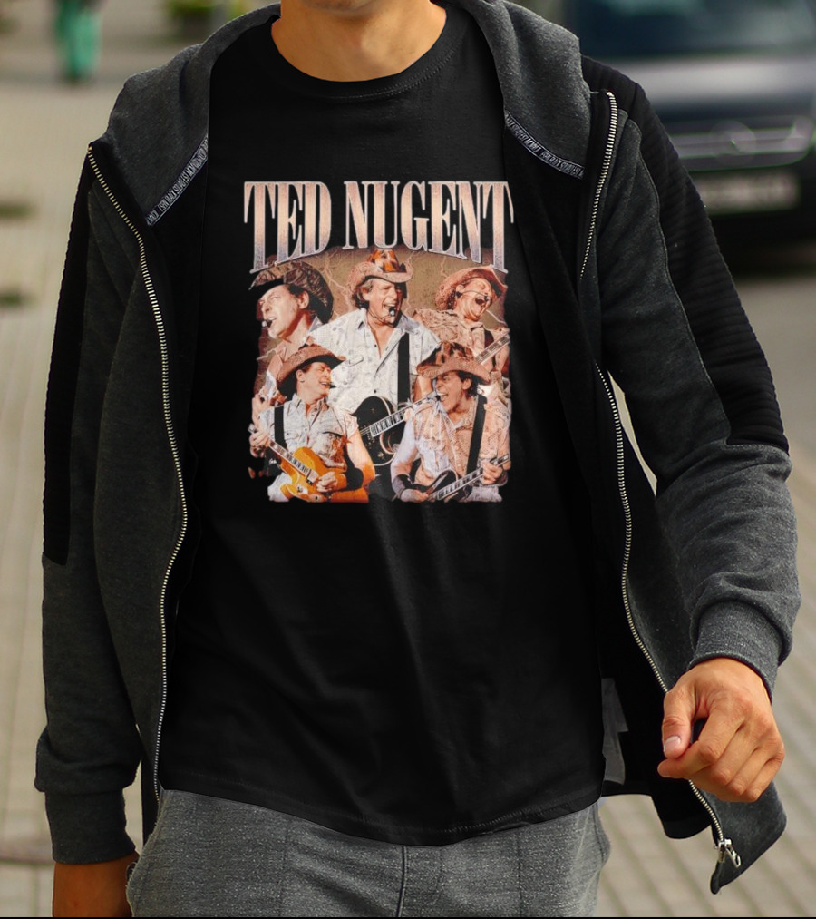 Ted Nugent Western Cowboy Hat Guitar Performance Collage T-Shirt