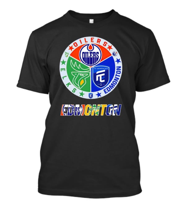 Oilers Elks FC Edmonton Sports Team Logo Collage T-Shirt