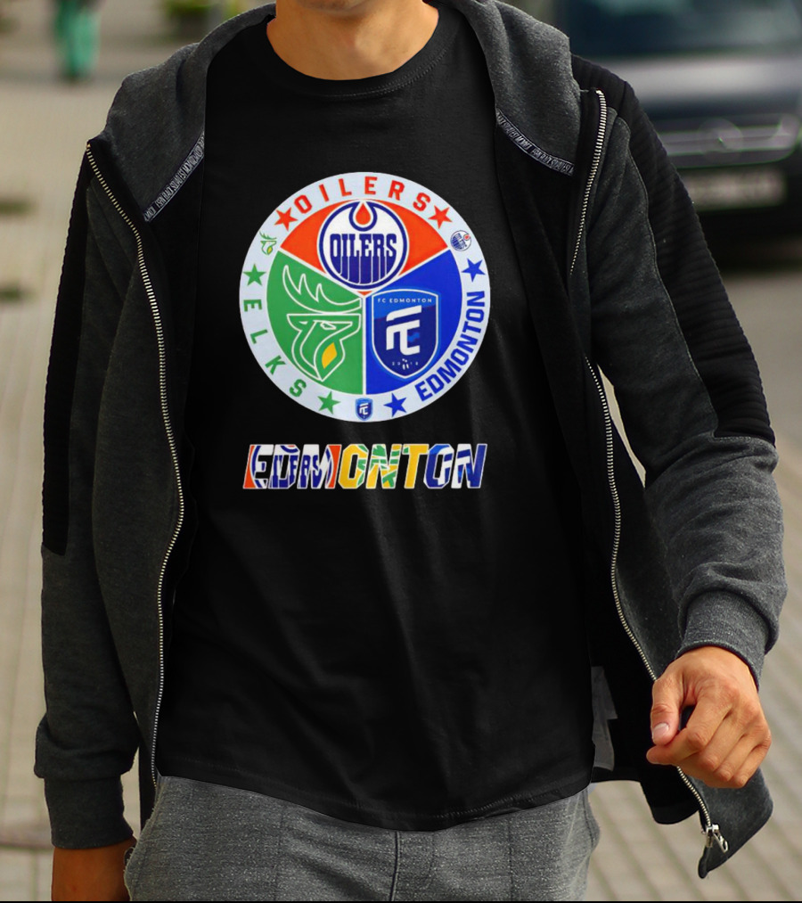 Oilers Elks FC Edmonton Sports Team Logo Collage T-Shirt