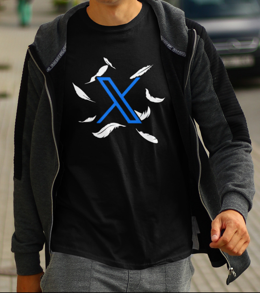 Native American Twitter Blue X With Feathers T-Shirt