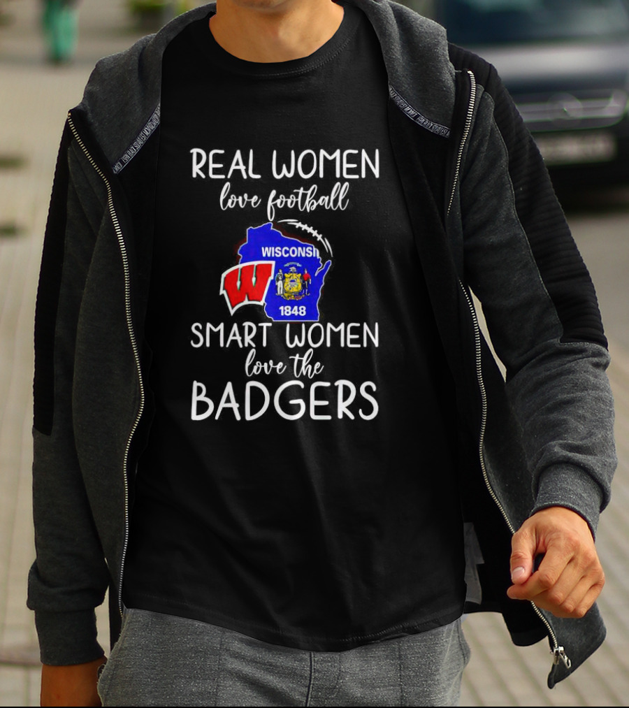 Real Women Love Football Smart Women Love The Wisconsin Badgers Map 1848 T-Shirt