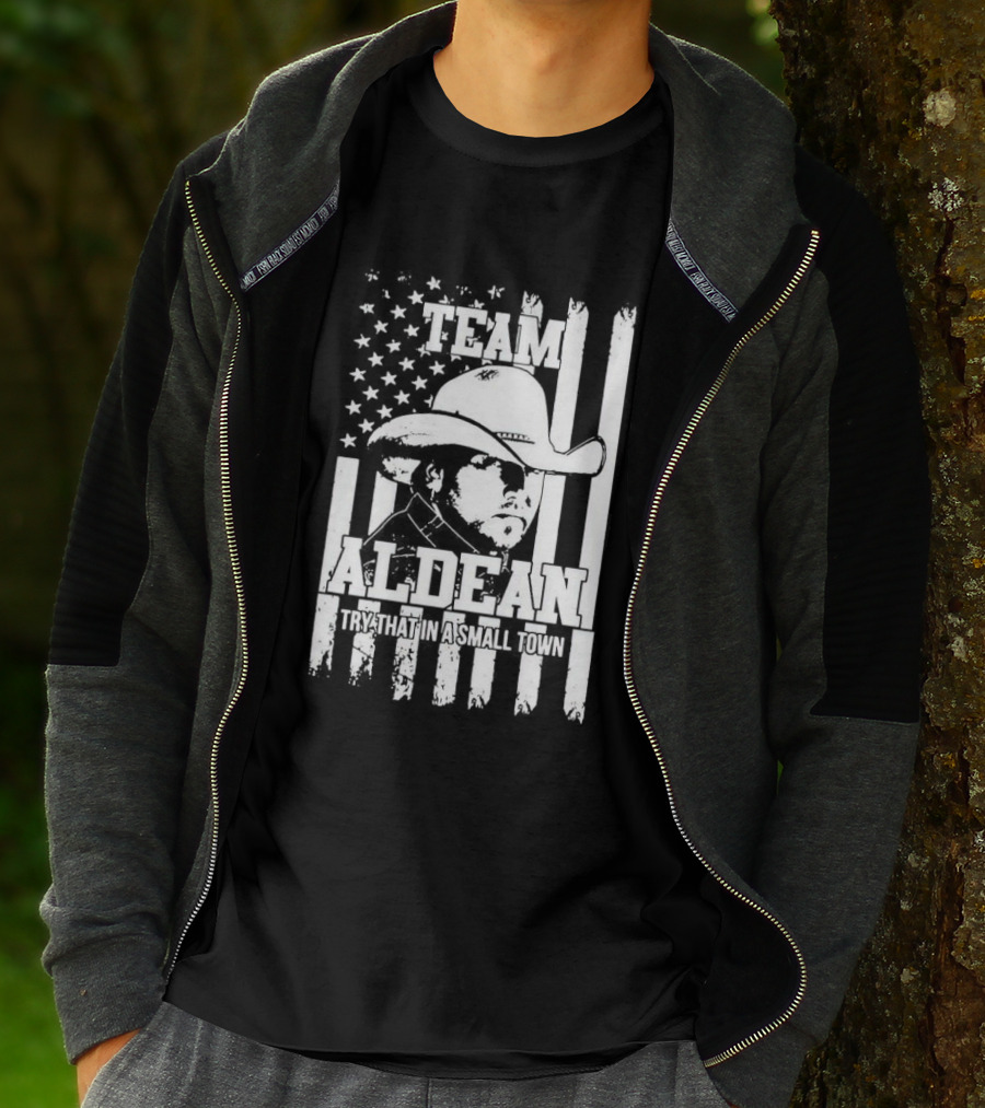 Team Aldean Try That In A Small Town American Flag Cowboy Hat T-Shirt