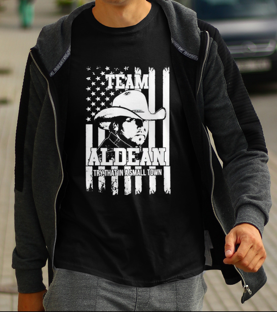 Team Aldean Try That In A Small Town American Flag Cowboy Hat T-Shirt