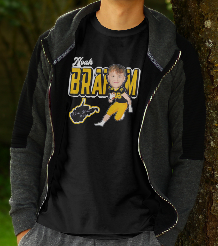 Noah Braham WVU Football Caricature With Jersey Number 36 And Signature T-Shirt
