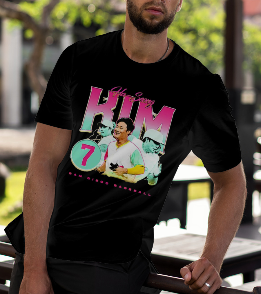 Ha-Seong Kim San Diego Baseball Lightning 90s Style Pink 7 T-Shirt