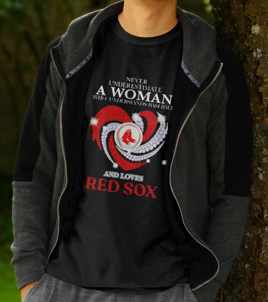 Never Underestimate A Woman Who Understands Baseball And Loves Red Sox Diamond Heart T-Shirt