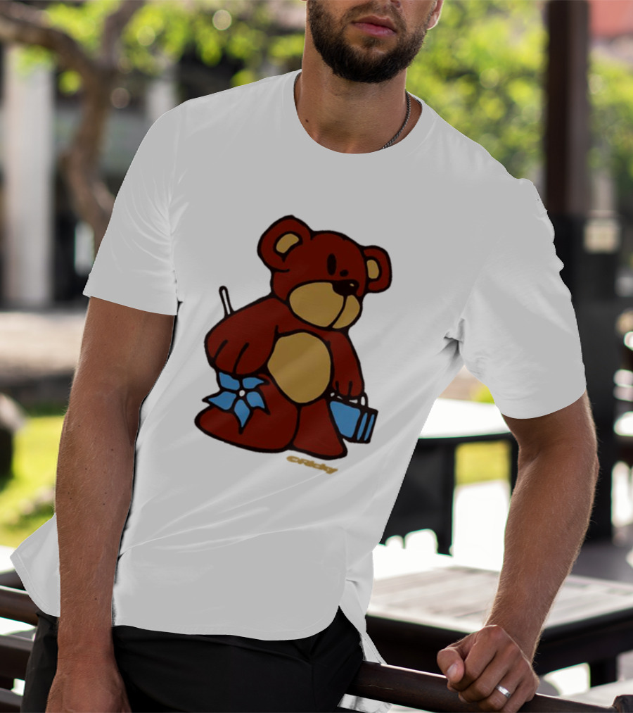 Ricky Montgomery Teddy Bear With Blue Flower And Suitcase T-Shirt