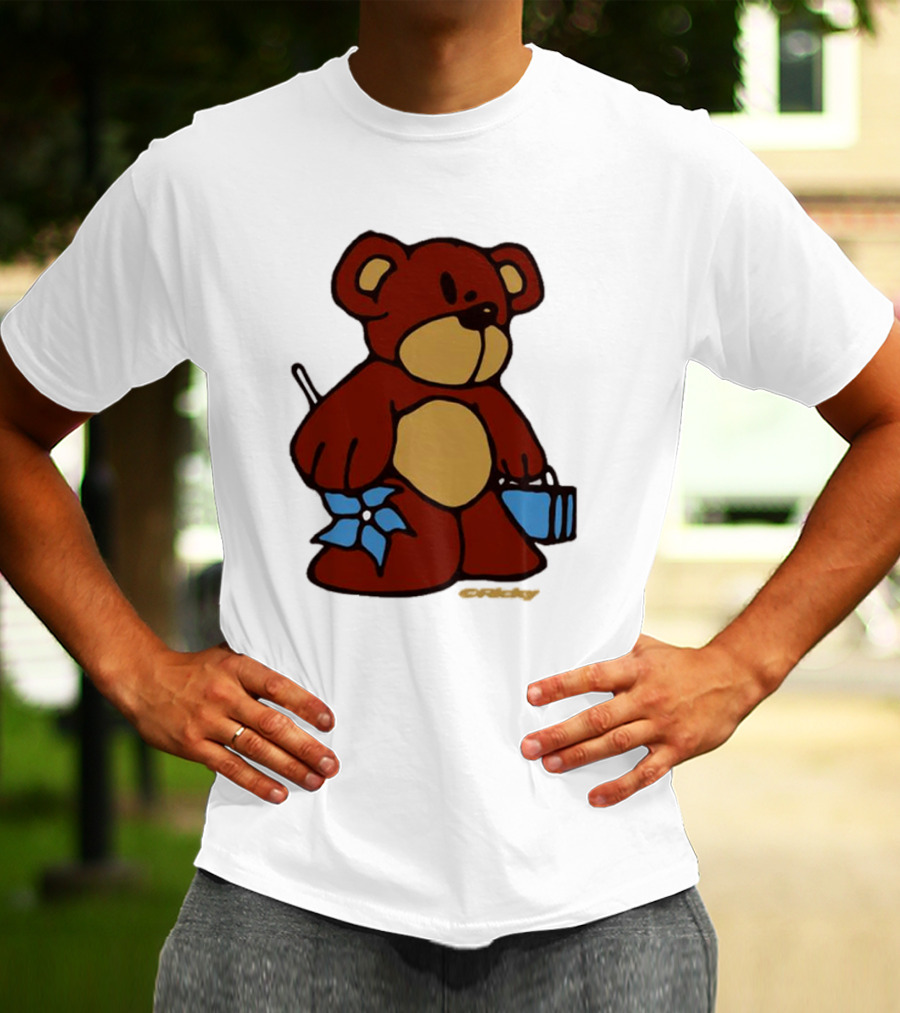Ricky Montgomery Teddy Bear With Blue Flower And Suitcase T-Shirt