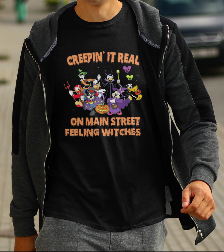Creepin’ It Real With Disney Character On Main Street Feeling Witches T-Shirt