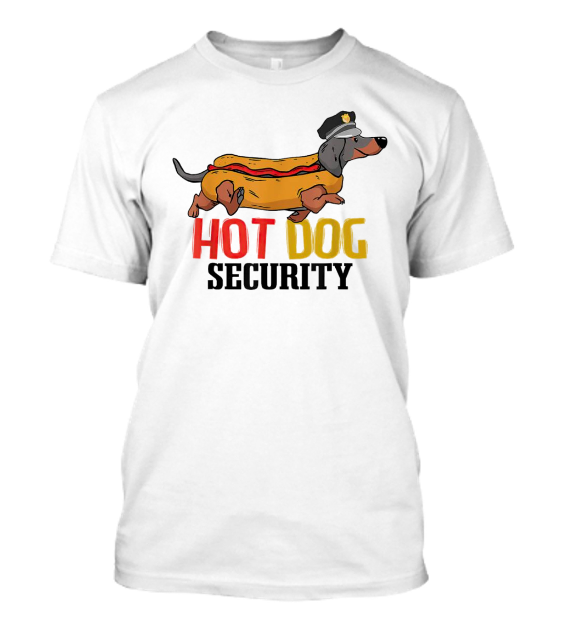 Dachshund Hot Dog Security Officer In Police Hat T-Shirt