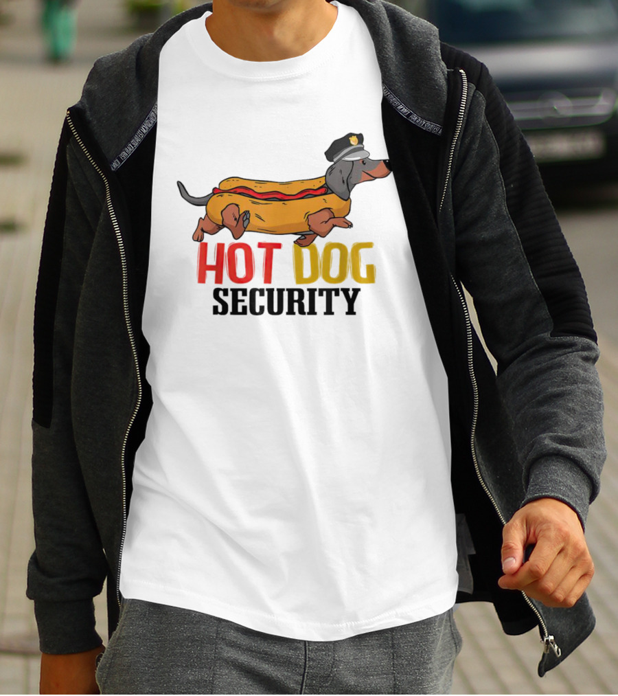 Dachshund Hot Dog Security Officer In Police Hat T-Shirt