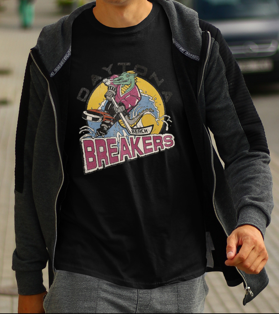 Daytona Beach Breakers Retro Ice Hockey Mascot Surfing T-Shirt