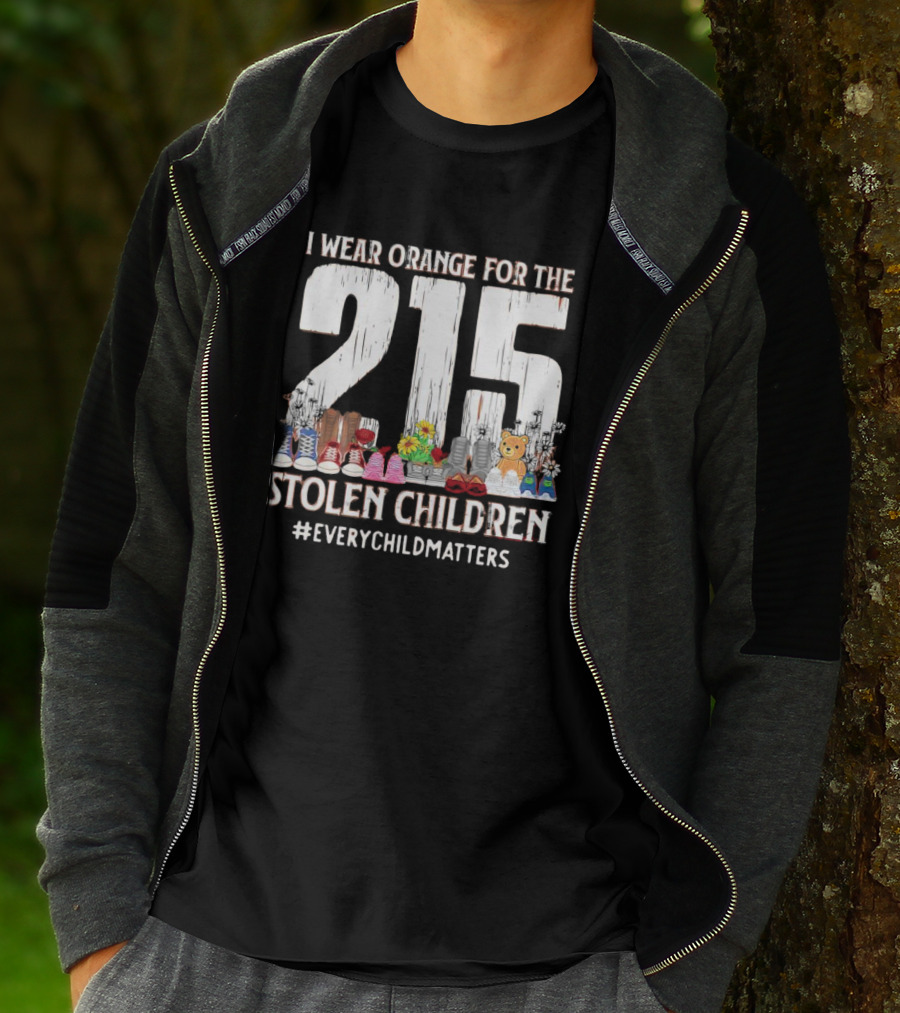 I Wear Orange For The 215 Stolen Children Every Child Matters Shoes Flowers Teddy Bear T-Shirt