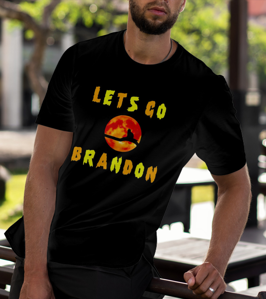 Lets Go Brandon Cat Halloween Moon T-Shirt