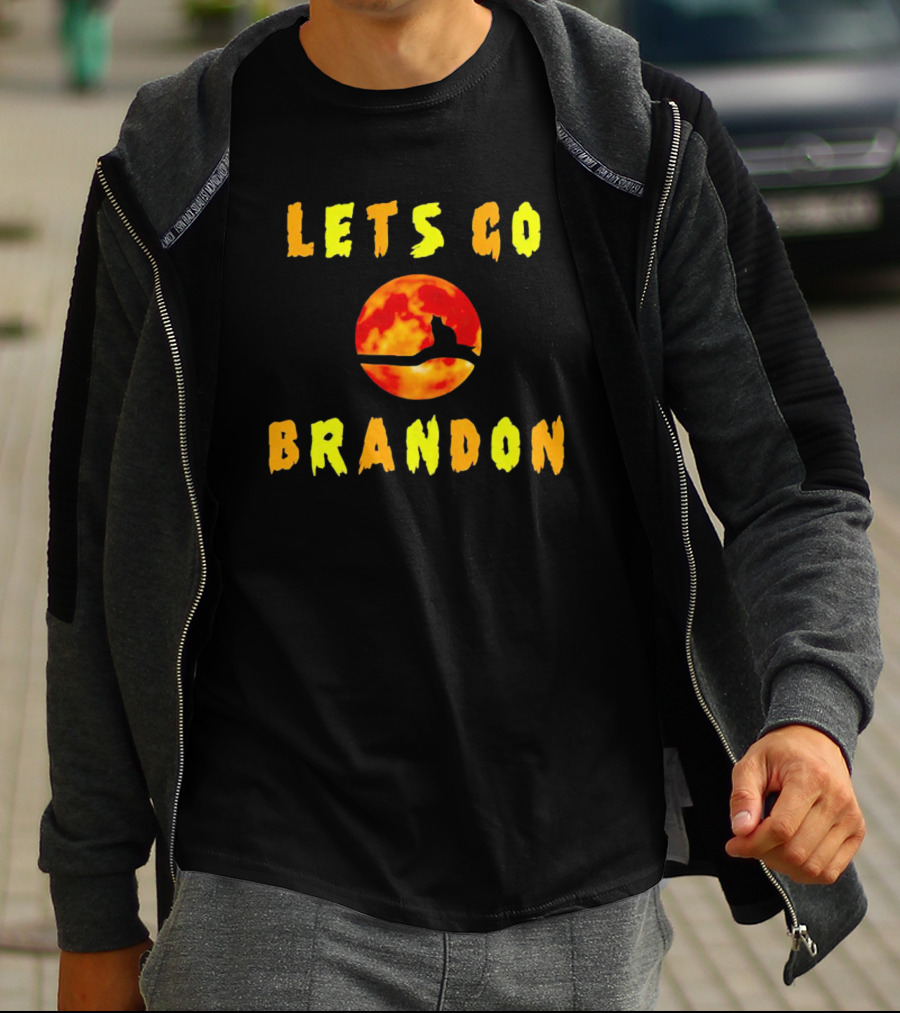 Lets Go Brandon Cat Halloween Moon T-Shirt