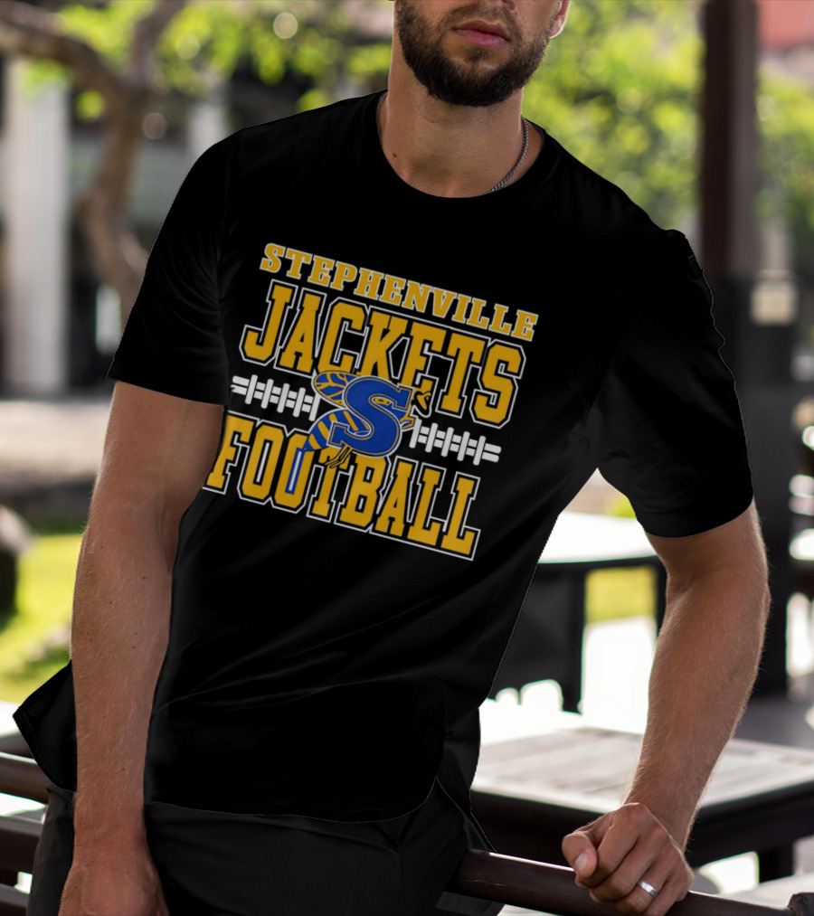 Stephenville Jackets Football S Logo Yellow And Blue Football T-Shirt