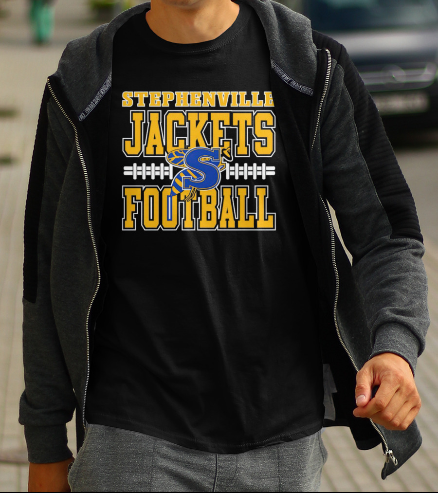 Stephenville Jackets Football S Logo Yellow And Blue Football T-Shirt