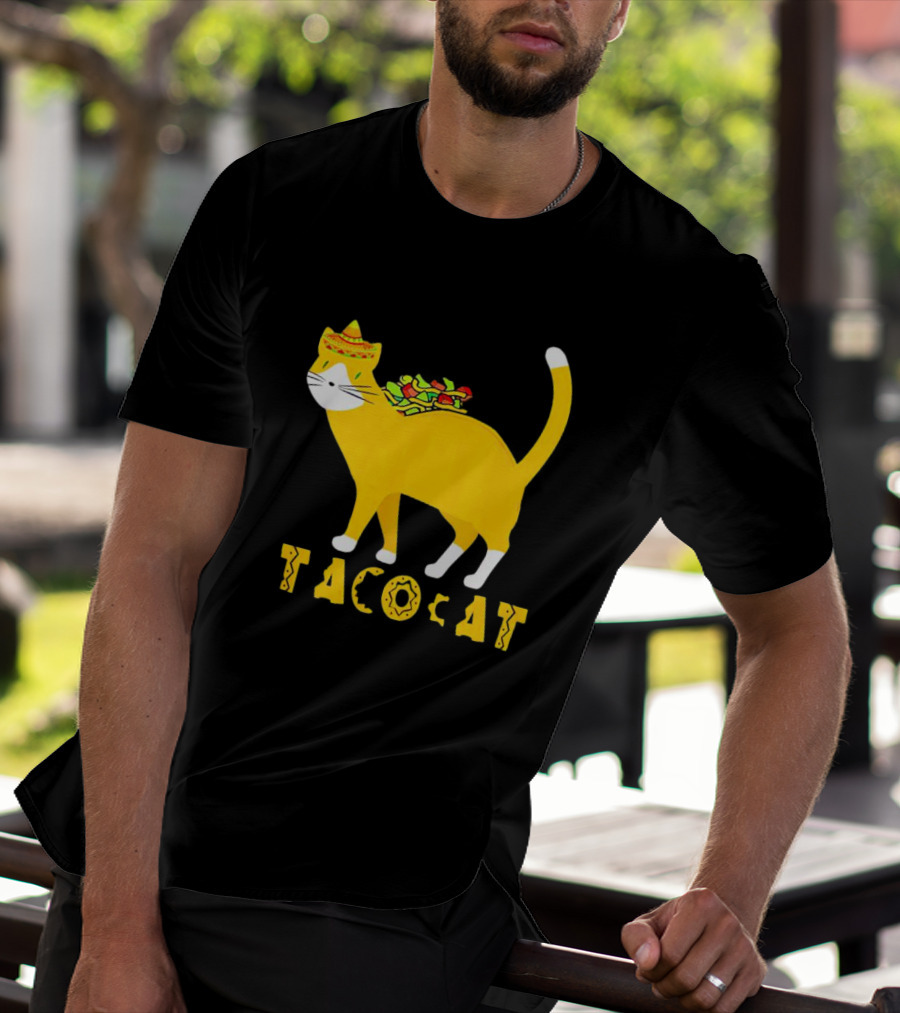 Tacocat Wearing Sombrero With Taco Filling Back T-Shirt