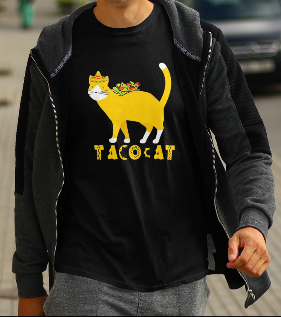 Tacocat Wearing Sombrero With Taco Filling Back T-Shirt