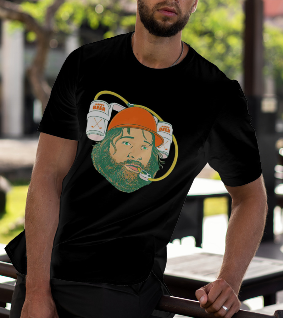 Happy Beer Man Drinks Beer With Helmet And Straws T-Shirt