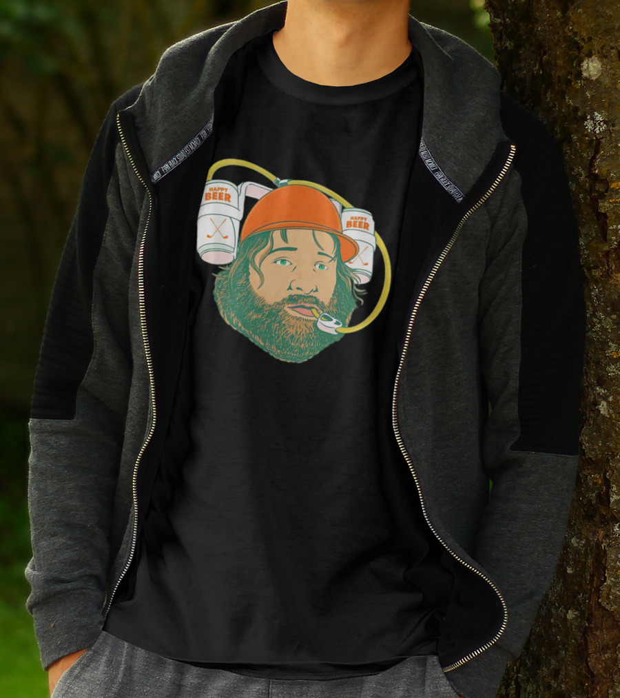 Happy Beer Man Drinks Beer With Helmet And Straws T-Shirt