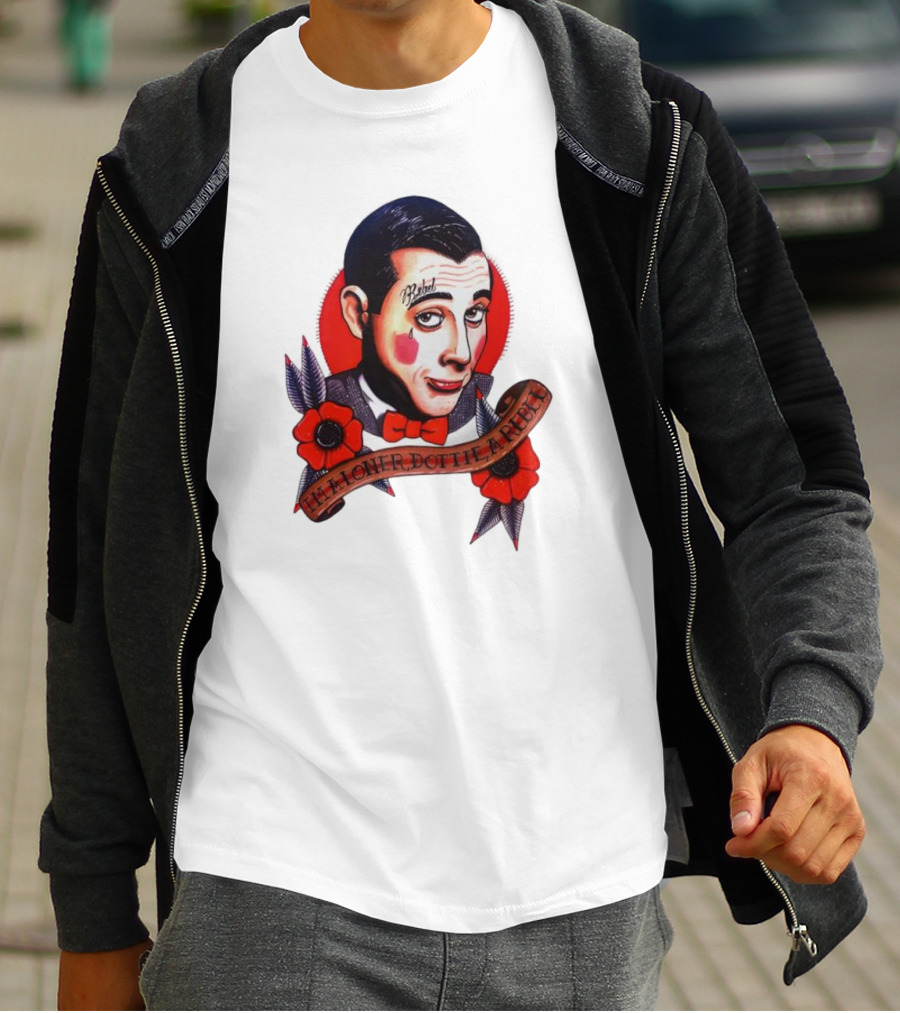 Men’s Funny Pee Wee Herman Rebel Tattoo Style Art With Flowers And Red Bow Tie T-Shirt