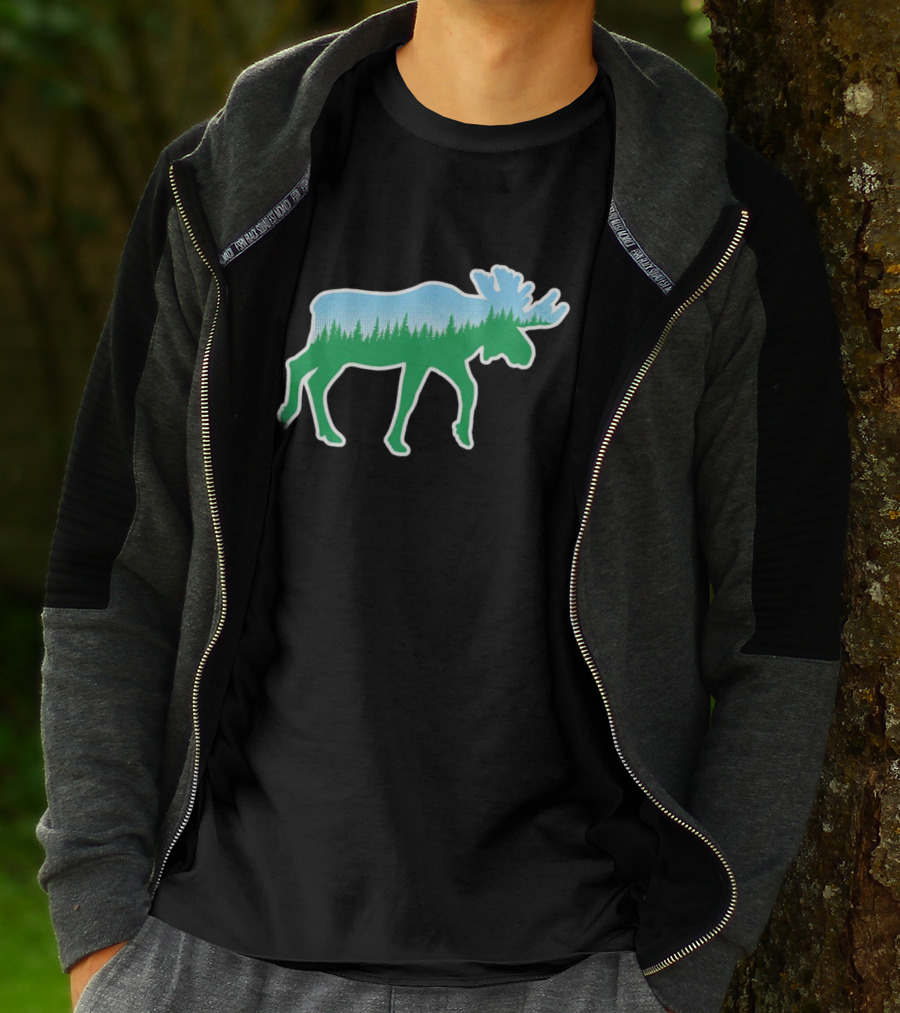 Moose Tree Forest Skyline T-Shirt