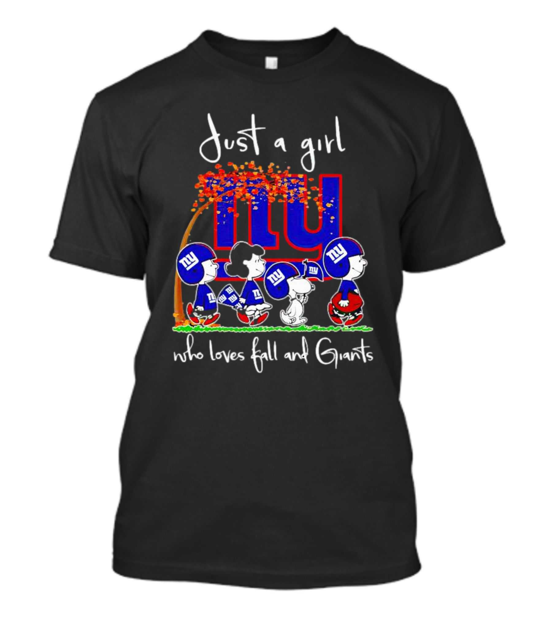 Just A Girl Who Loves Fall And New York Giants Peanuts Characters T-Shirt