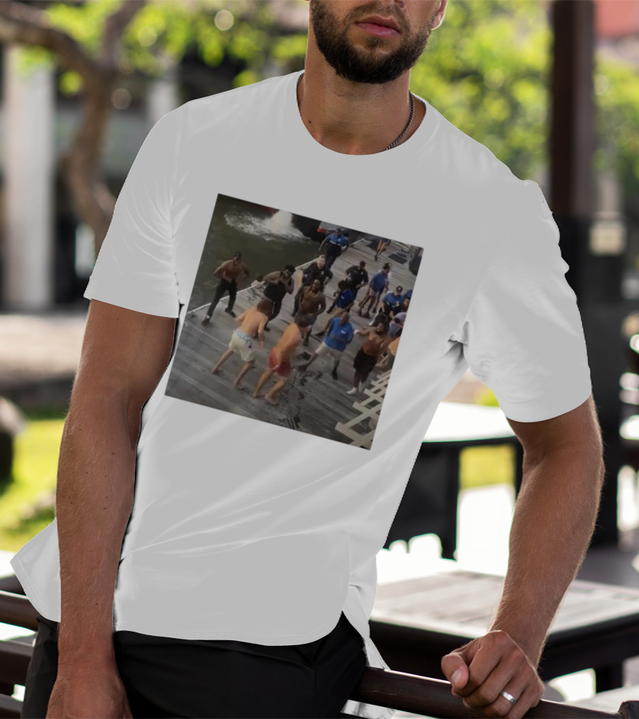 Brawl On Dock Montgomery’s Riverfront Park Altercation Scene T-Shirt