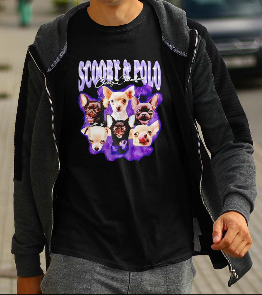 Scooby And Polo Cheeky Chihuahuas Purple Background T-Shirt