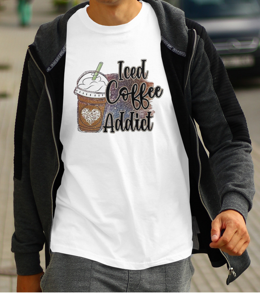 Iced Coffee Addict Glitter Heart Cup T-Shirt
