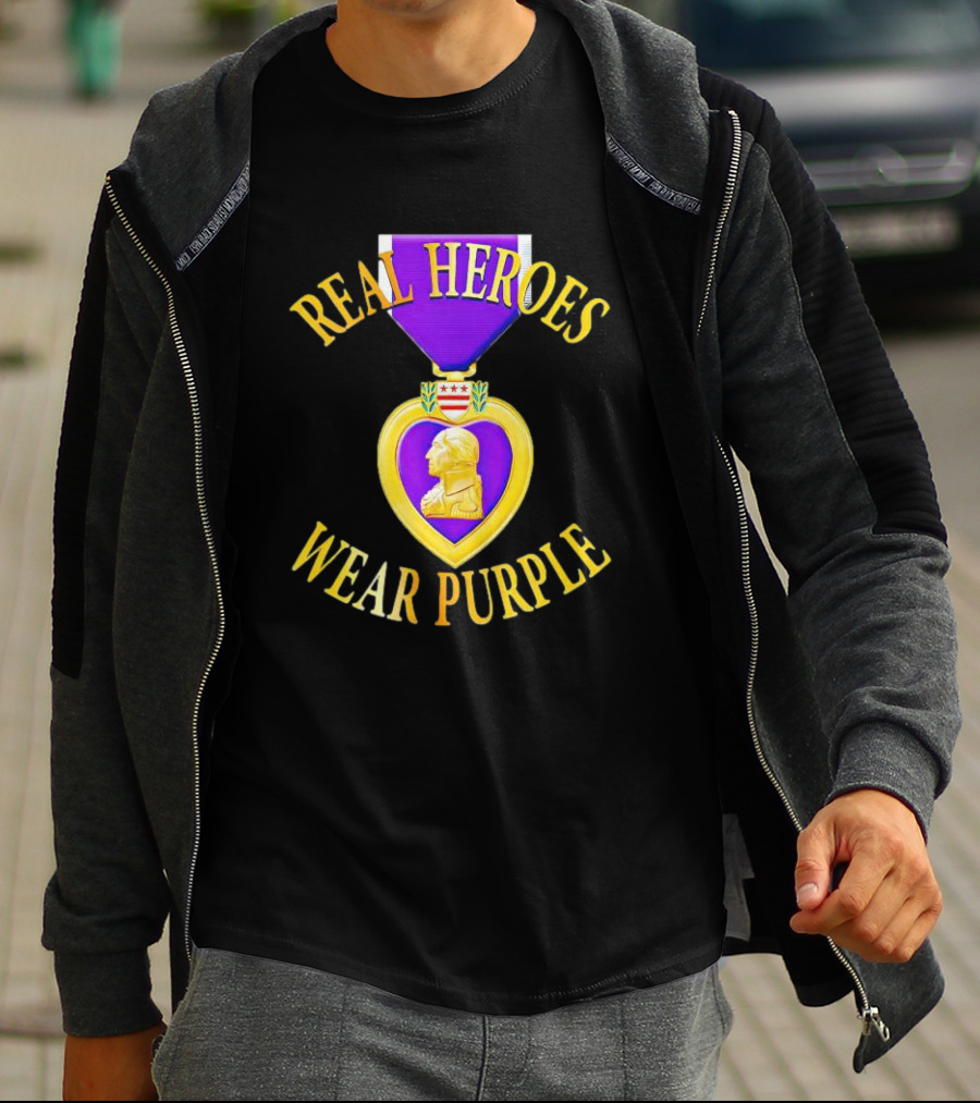 Real Heroes Wear Purple Heart Day T-Shirt