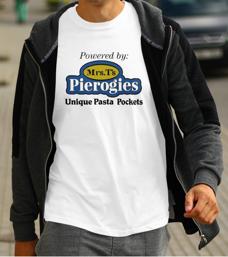 Powered By Mrs T’s Pierogies Unique Pasta Pockets T-Shirt