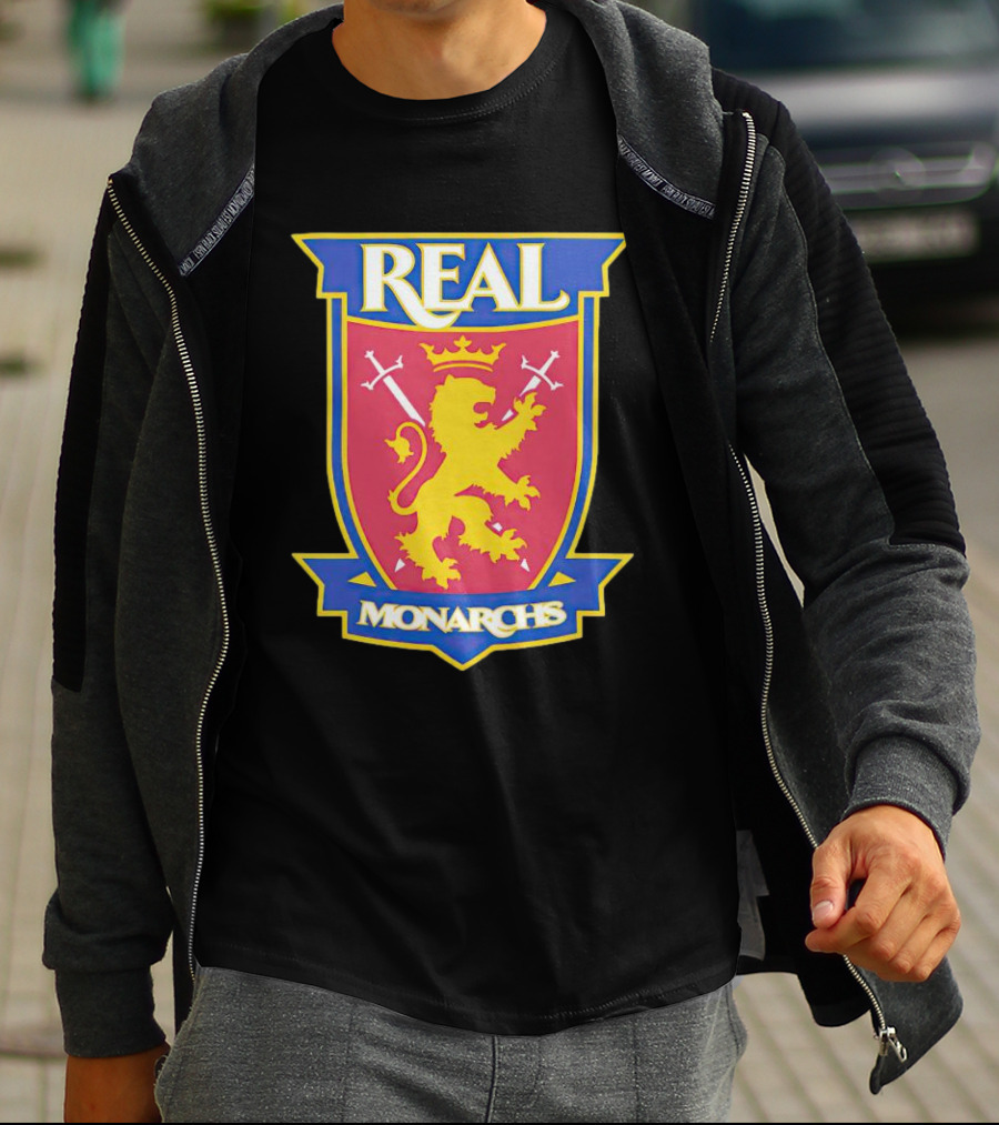 Real Salt Lake Real Monarchs Bold Emblem Crest With Lion And Crossed Swords T-Shirt