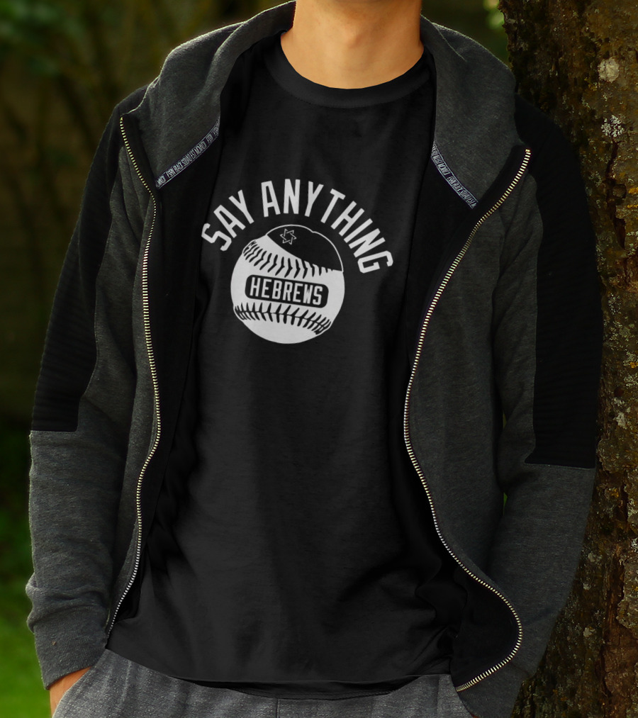 Say Anything Hebrews Baseball Motif T-Shirt