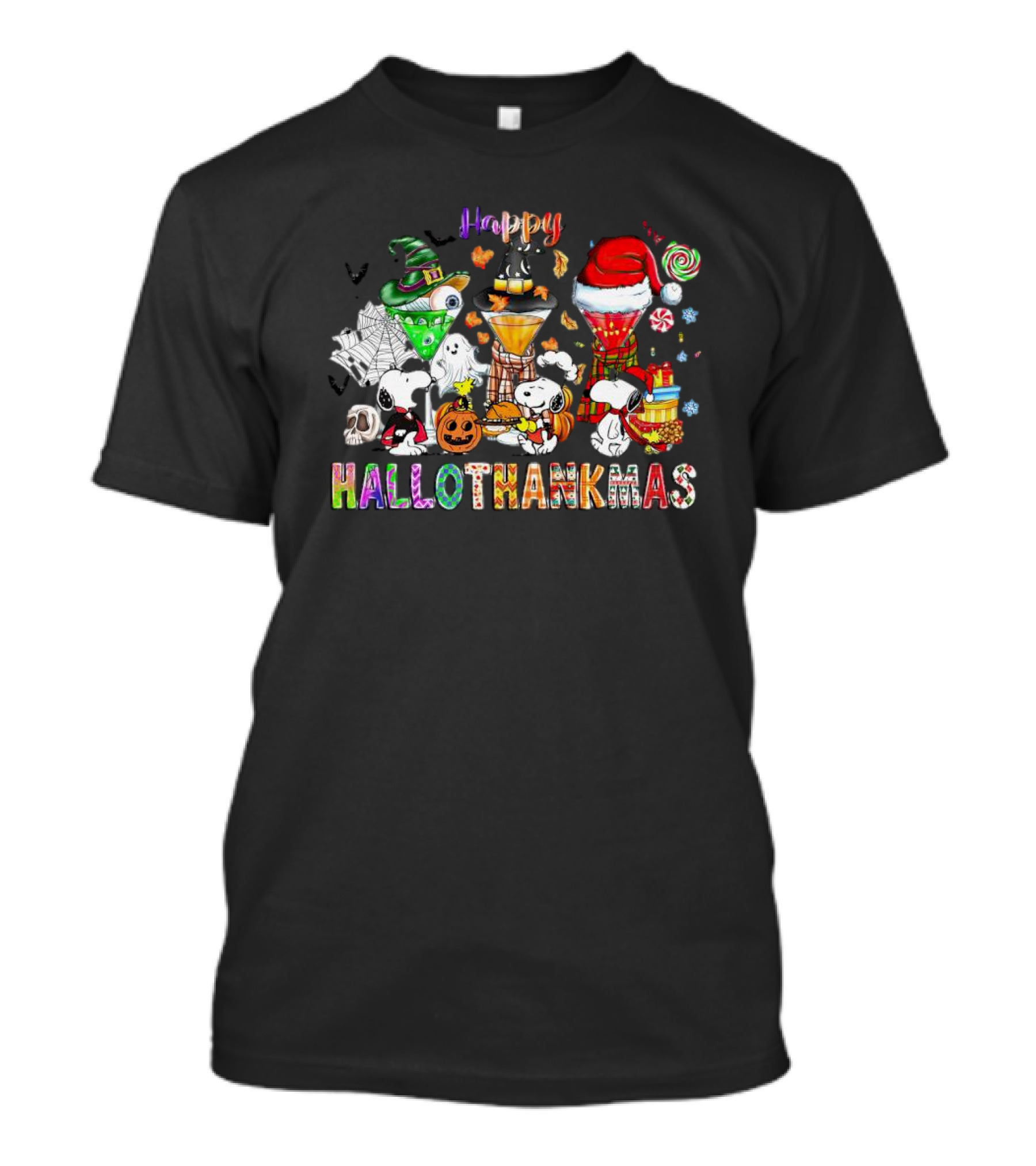 Happy Hallothanksmas Snoopy Halloween Thanksgiving Christmas T-Shirt