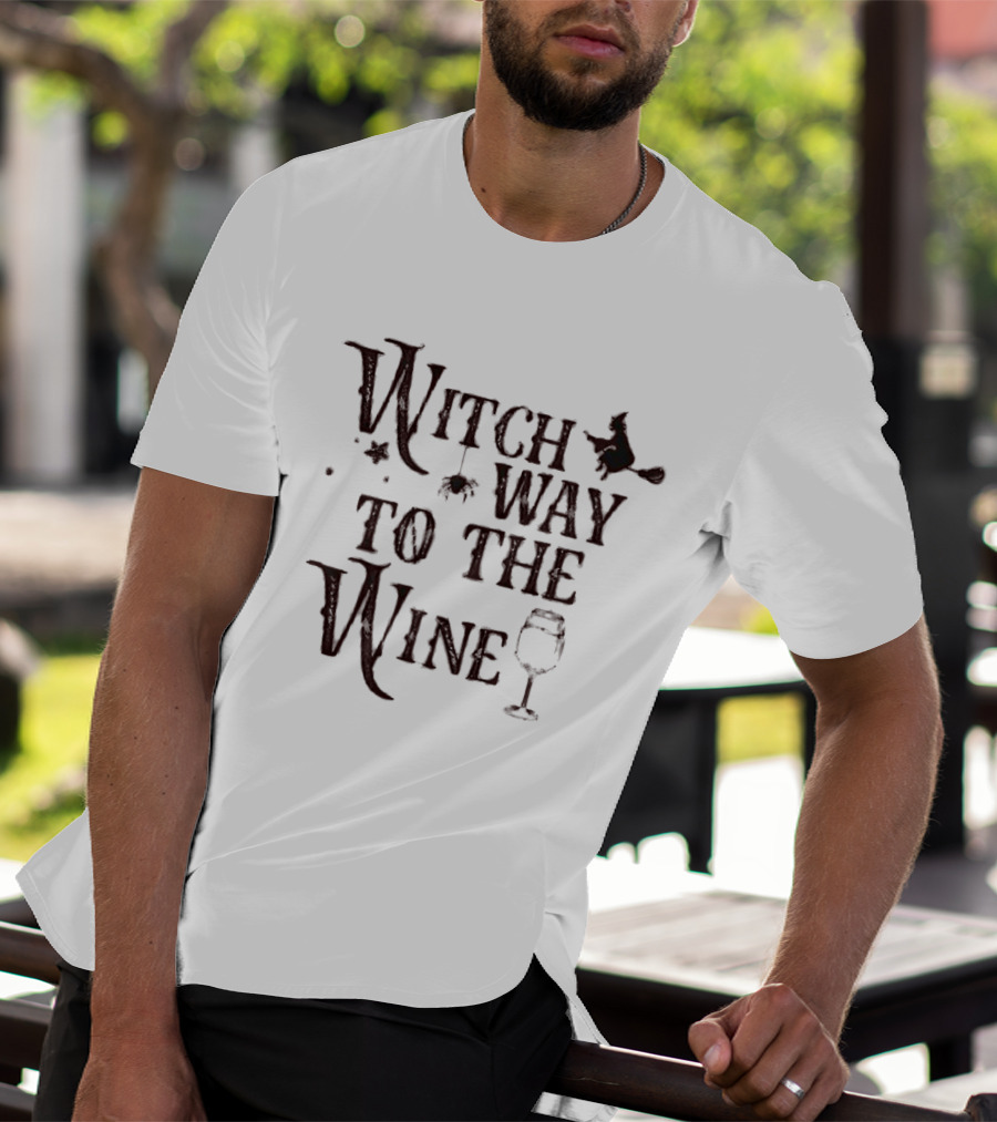Witch Way To The Wine Halloween Broomstick And Glass T-Shirt