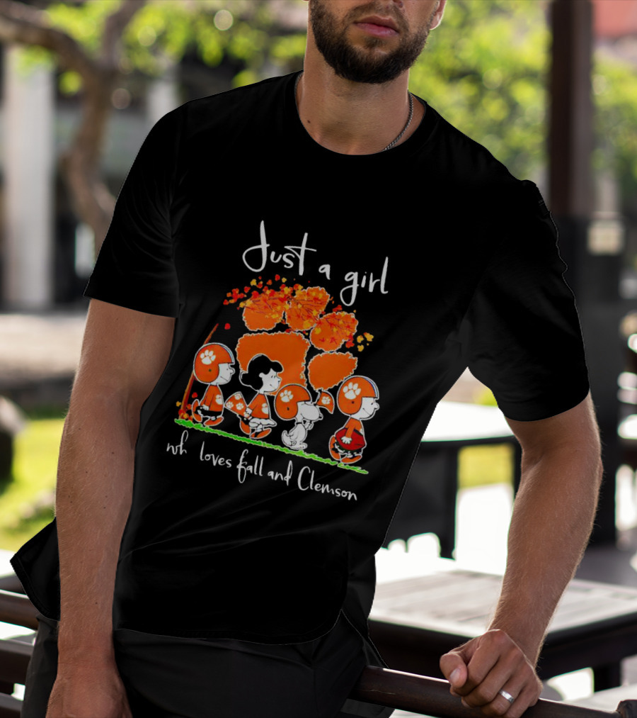 Just A Girl Who Loves Fall And Clemson Peanuts Characters T-Shirt