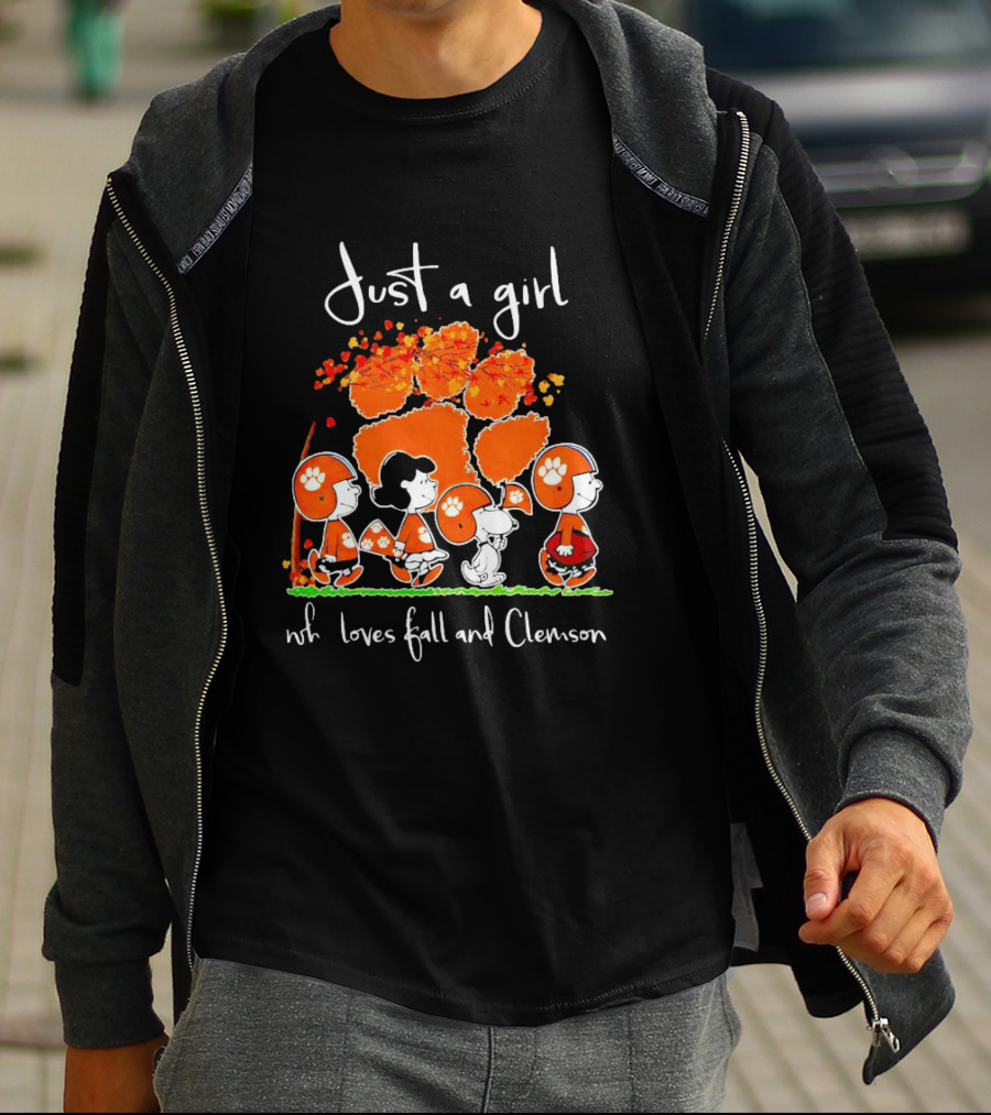 Just A Girl Who Loves Fall And Clemson Peanuts Characters T-Shirt