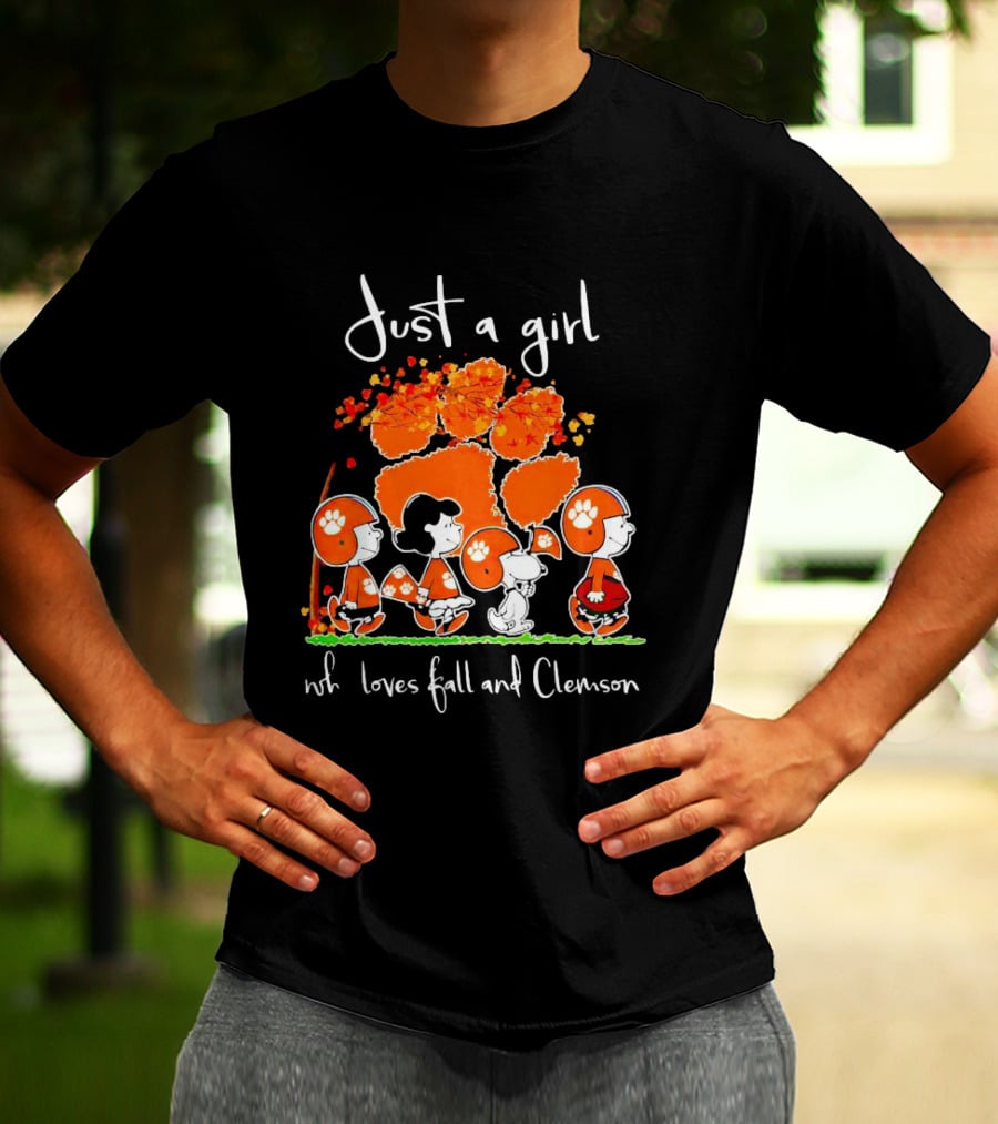 Just A Girl Who Loves Fall And Clemson Peanuts Characters T-Shirt