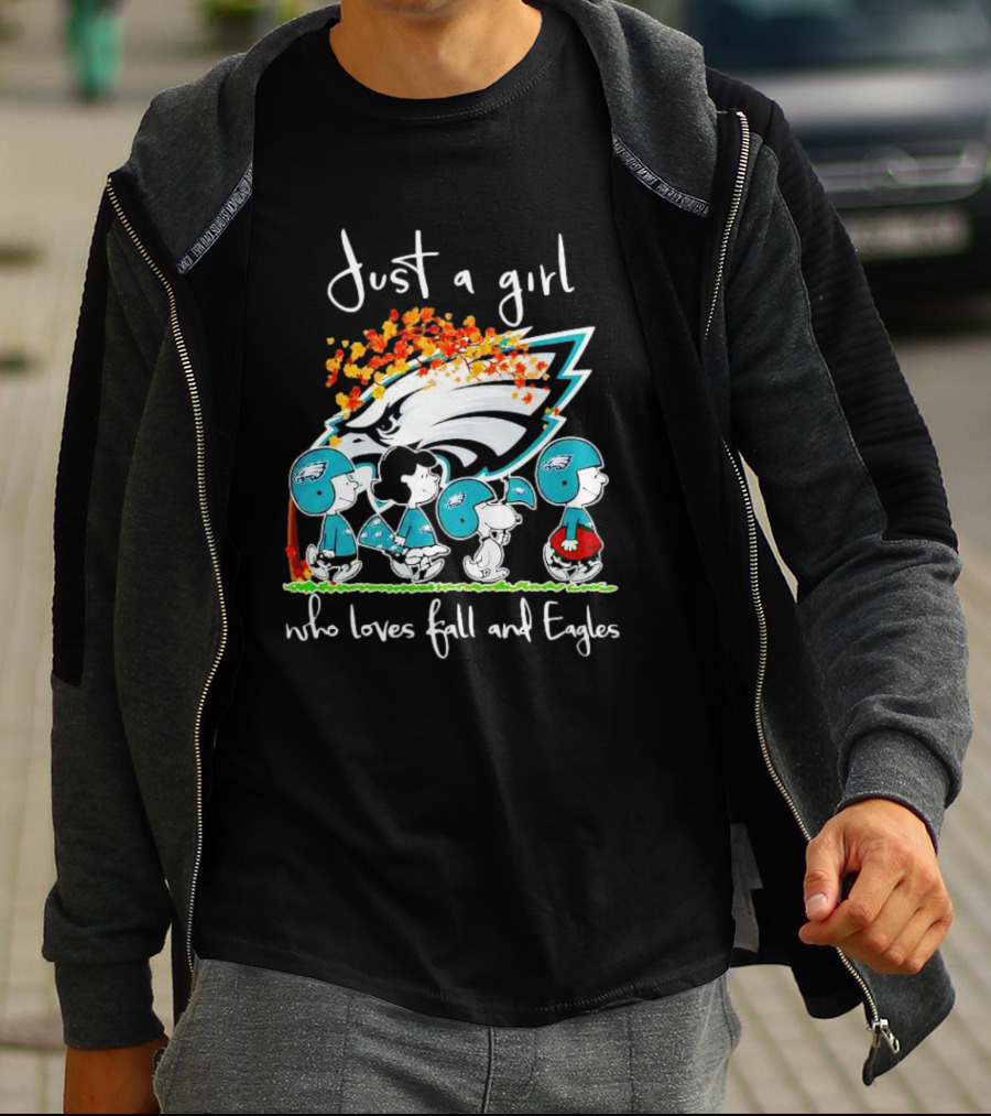 Peanuts Characters Just A Girl Who Loves Fall And Eagles T-Shirt