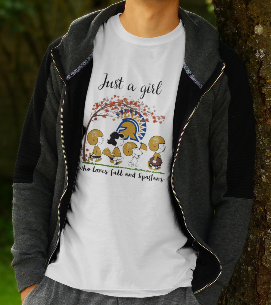 Just A Girl Who Loves Fall Peanuts Characters And Spartans T-Shirt