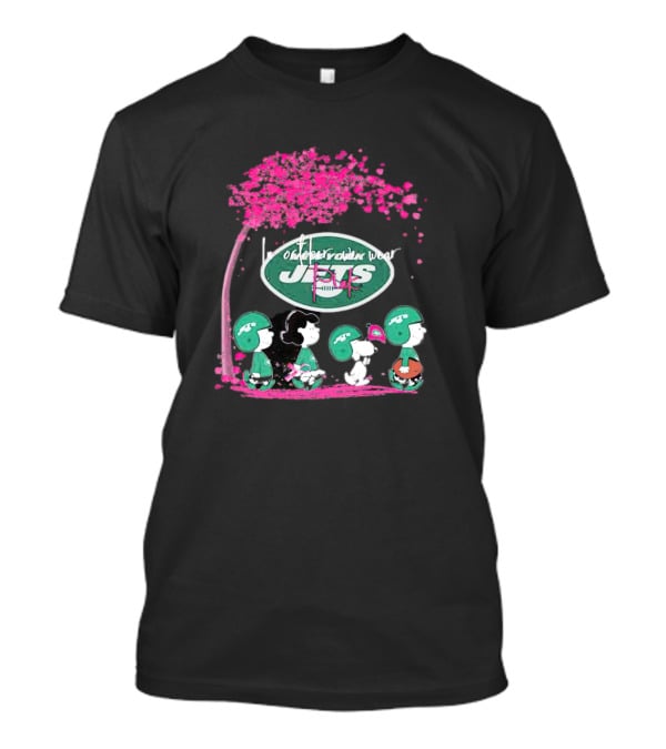 New York Jets Peanuts Characters October We Wear Pink T-Shirt