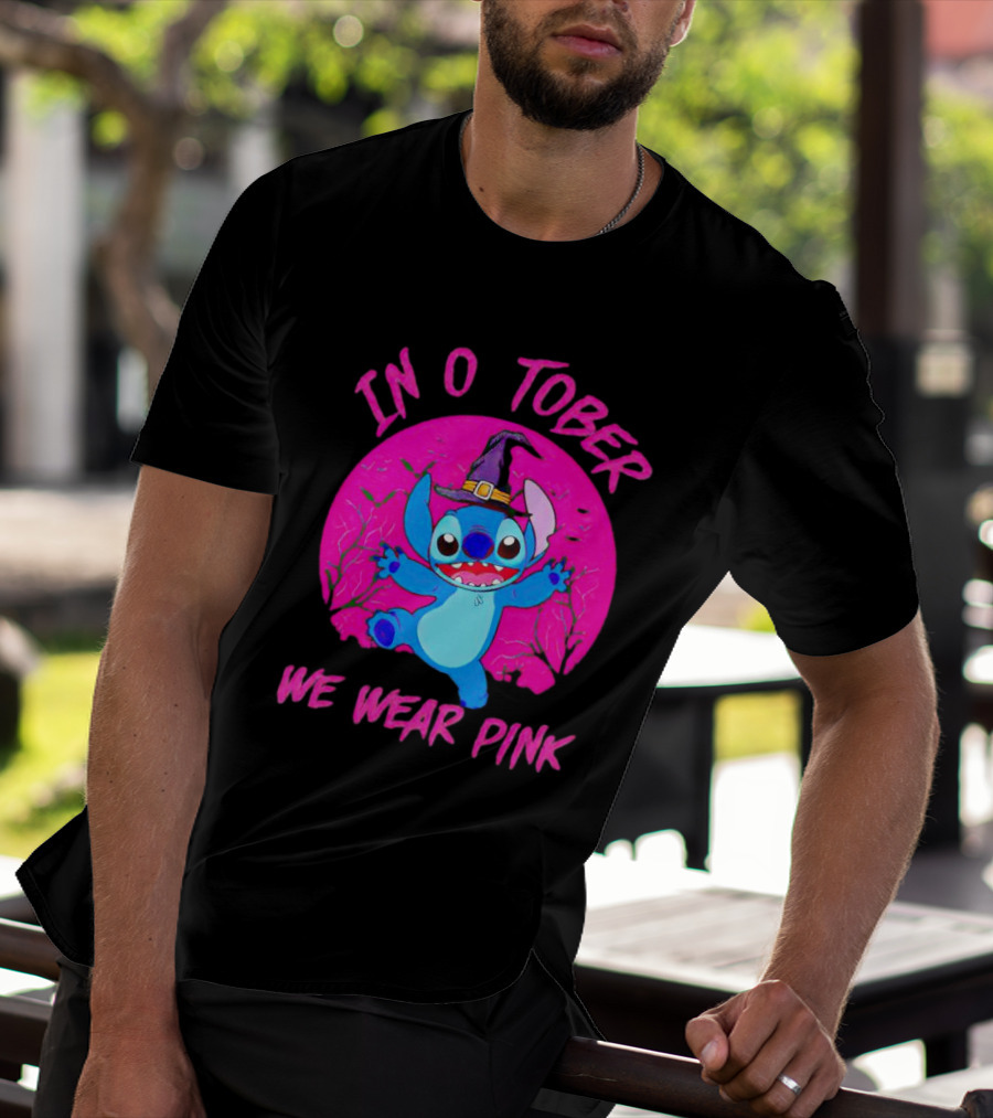 Stitch In October We Wear Pink Halloween Magic T-Shirt