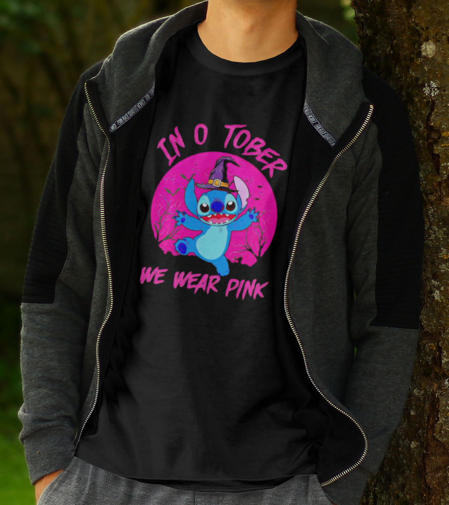 Stitch In October We Wear Pink Halloween Magic T-Shirt