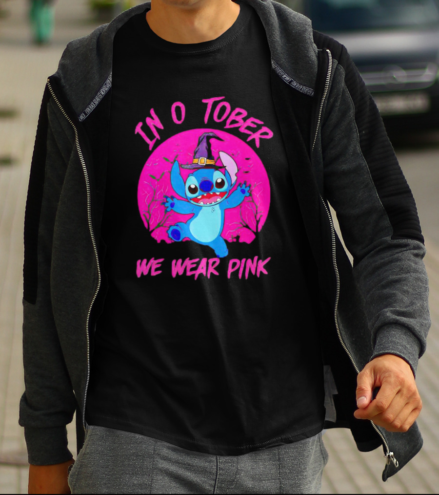 Stitch In October We Wear Pink Halloween Magic T-Shirt