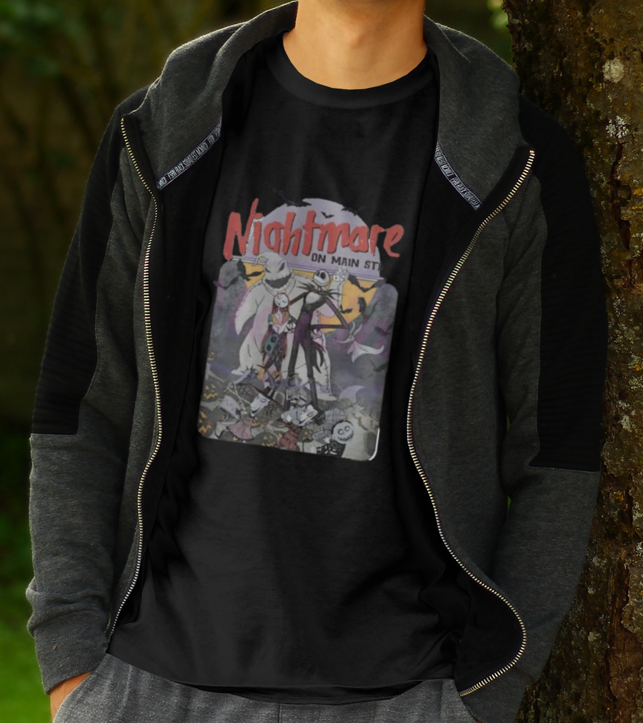 Nightmare Before Christmas Meets Main Street Halloween Characters Scene T-Shirt