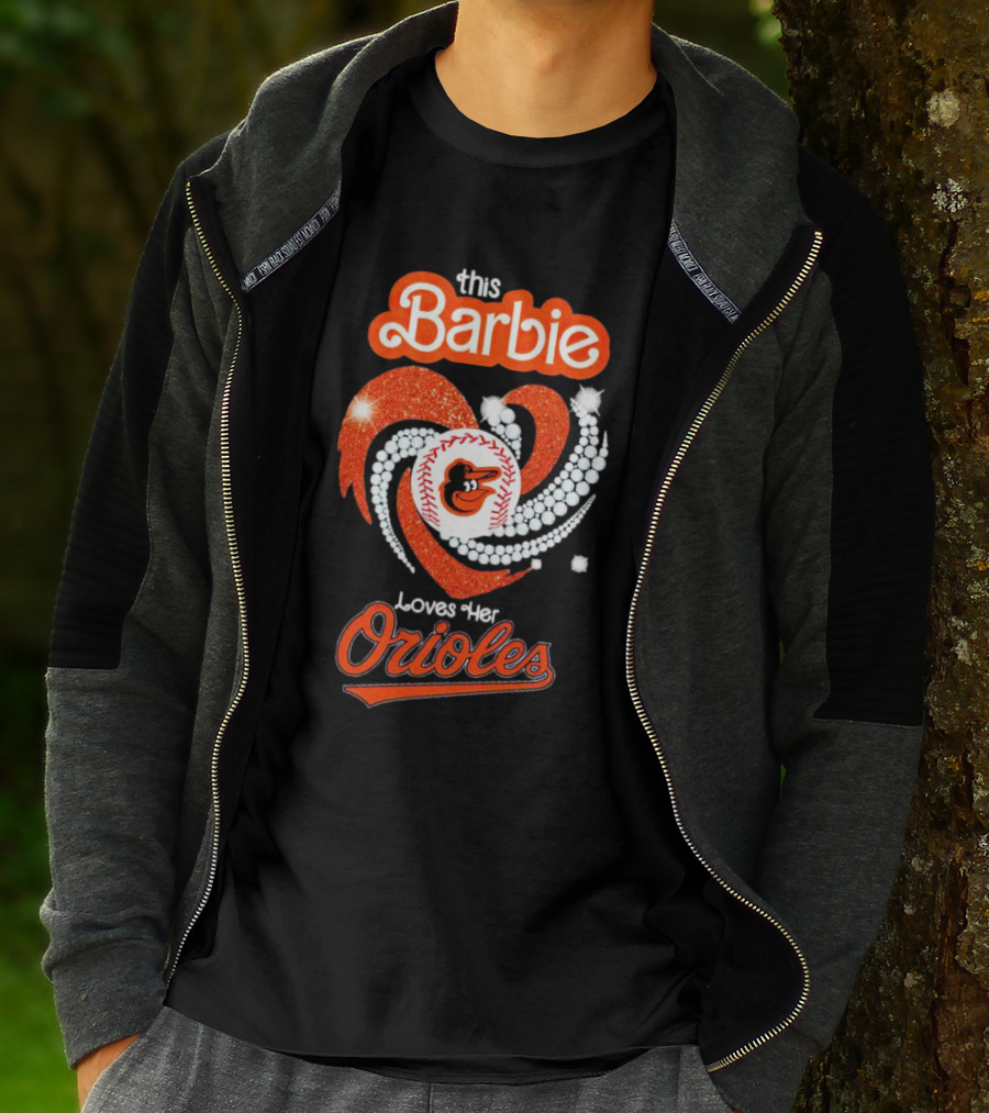 This Barbie Loves Her Orioles Baltimore Baseball Sparkle Heart T-Shirt